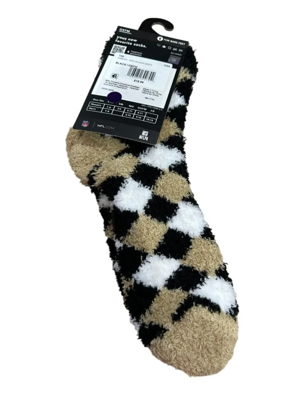 NWT New Orleans Saints Argyle Fuzzy Socks OSFM NFL Licensed MSRP $15.99